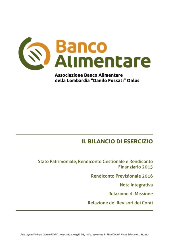 Copertina del Bilancio di esercizio 2015