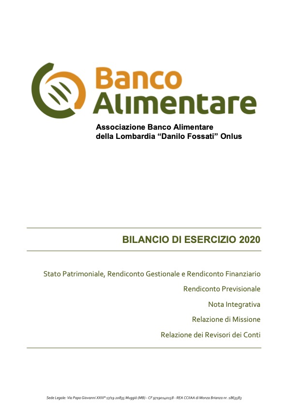 Copertina del Bilancio di esercizio 2020