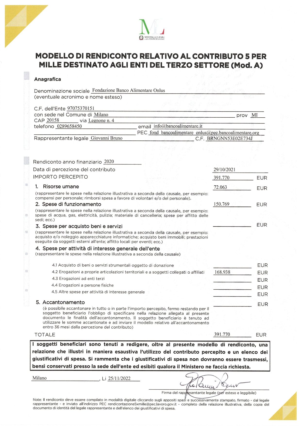 Rendiconto e relazione illustrativa 5xmille | A.F. 2020