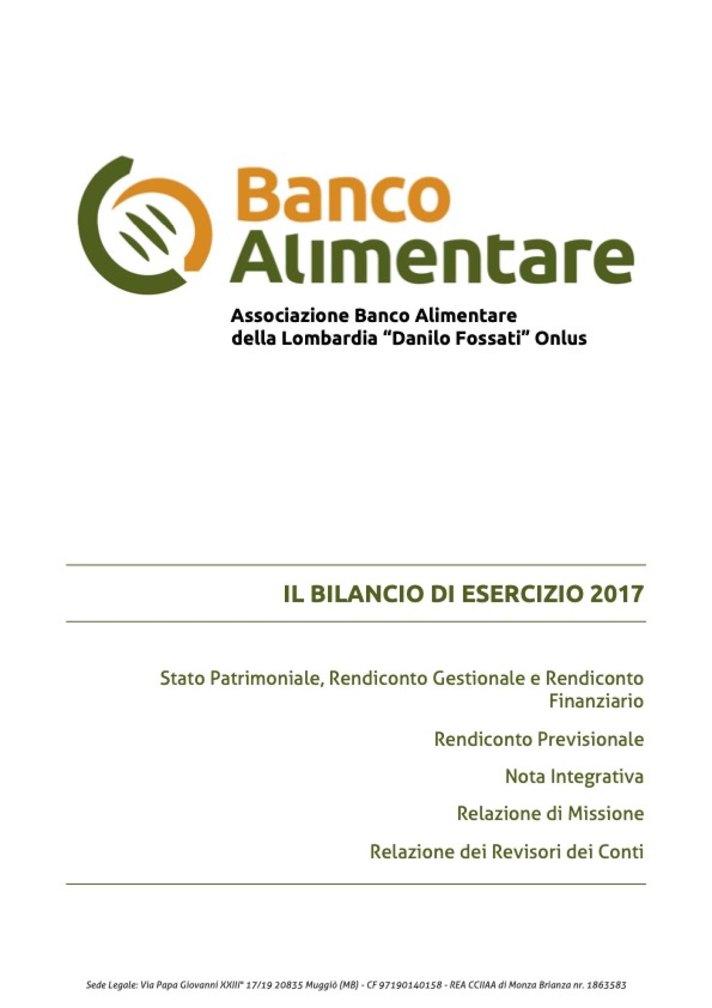 Copertina del Bilancio di esercizio 2017